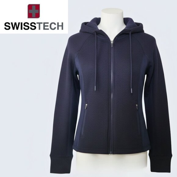 Swiss Tech Jacket | Women's Size XS | Navy Blue | Hooded | Ribbed | Zip Pockets - Picture 1 of 7